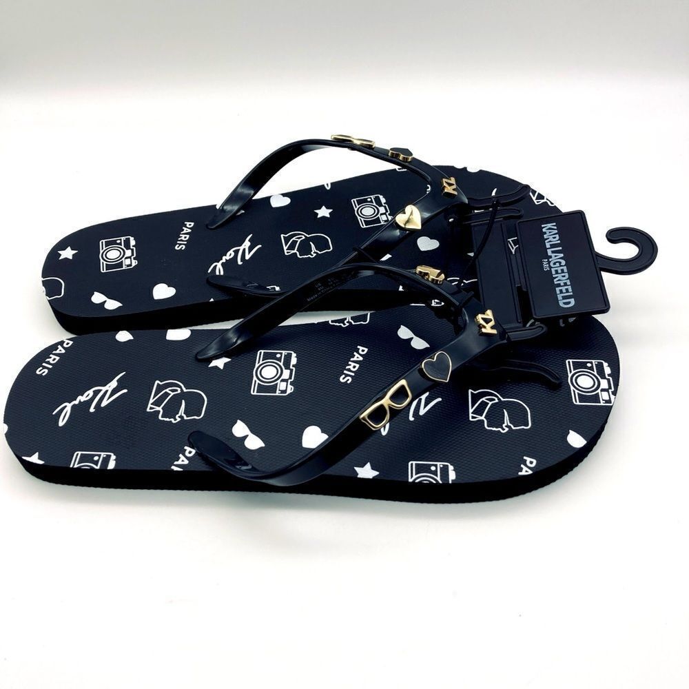 NWT Karl Lagerfeld Paris Women’s Signature Logo Black Sandals 8M - Picture 3 of 8